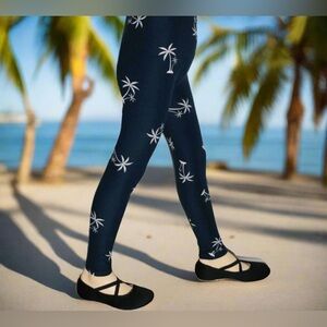 Small NEW Girls Palm Tree Leggings, Kids Soft Yoga Pants, Footless Tights